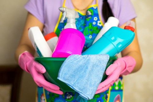 Professional cleaning of a shared hallway corridor