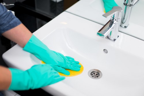 Thorough move in cleaning in a bathroom before unpacking