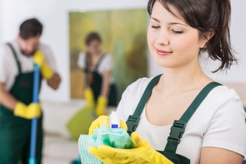 Office communal area cleaning in a shared workspace