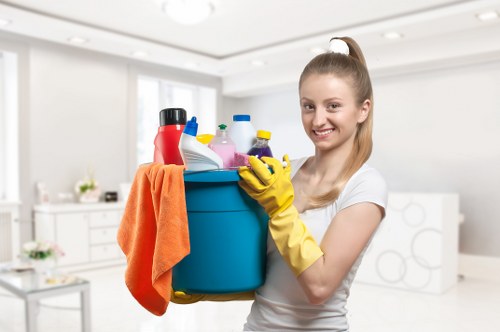 Weekly house cleaning routine with organized supplies